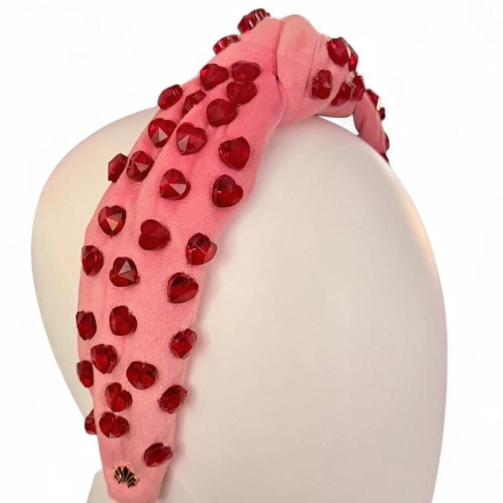 RARE! Lele Sadoughi Velvet Pastel Pink Red Real Crystals Headband Kawaii Glamour